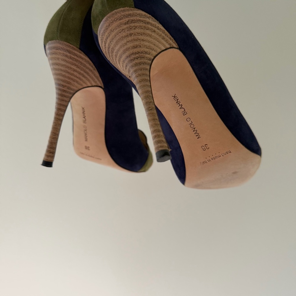 🍉Manolo Blahnik Suede Blue Green Durut Heels SATC - Picture 6 of 8